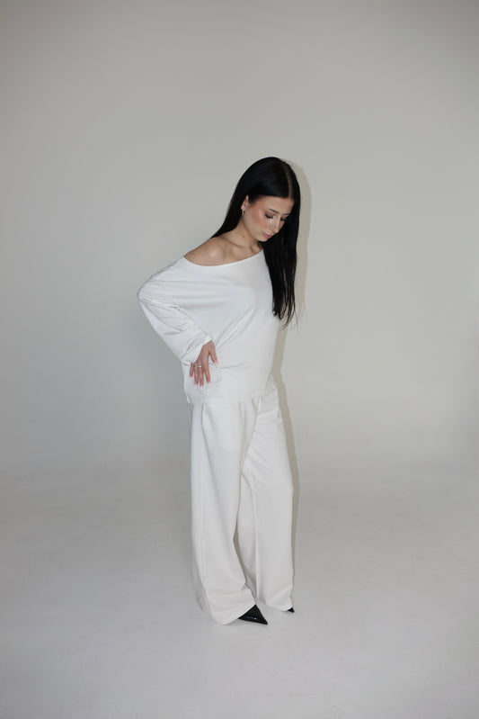 WHITE WIDE LEG SWEATPANTS